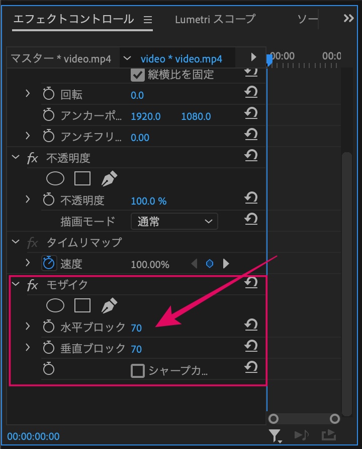 Premiere-モザイク-値設定