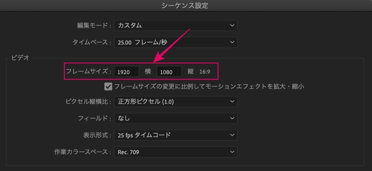 フレームサイズ設定
