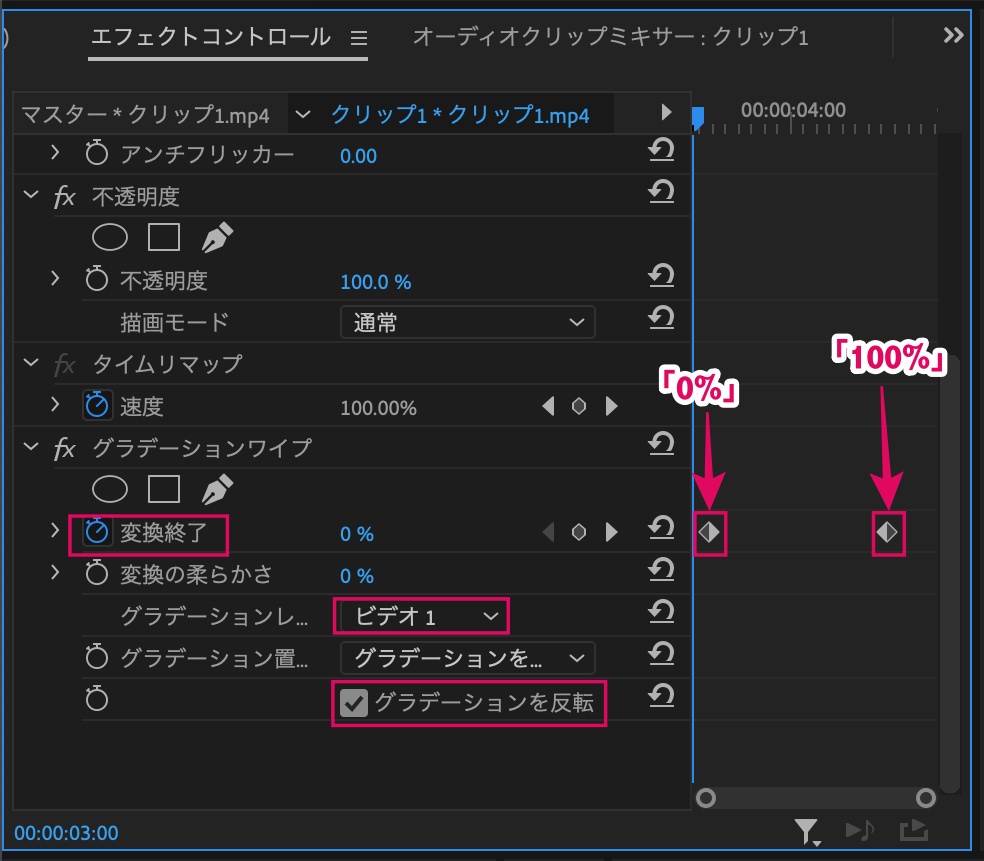 グラデーションワイプ設定