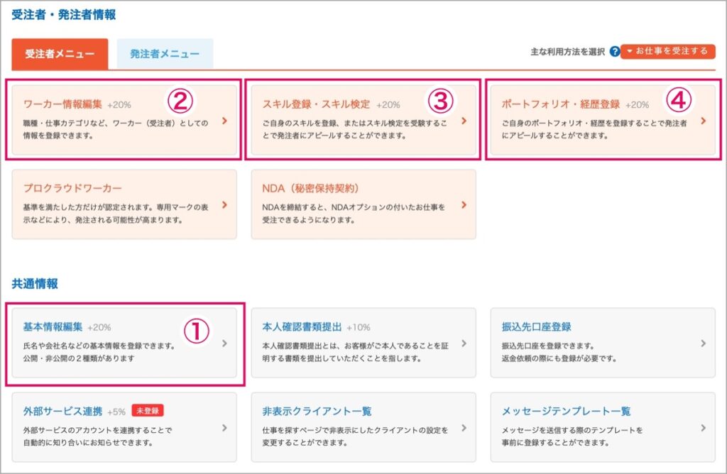 受注者メニュー-クラウドワークス